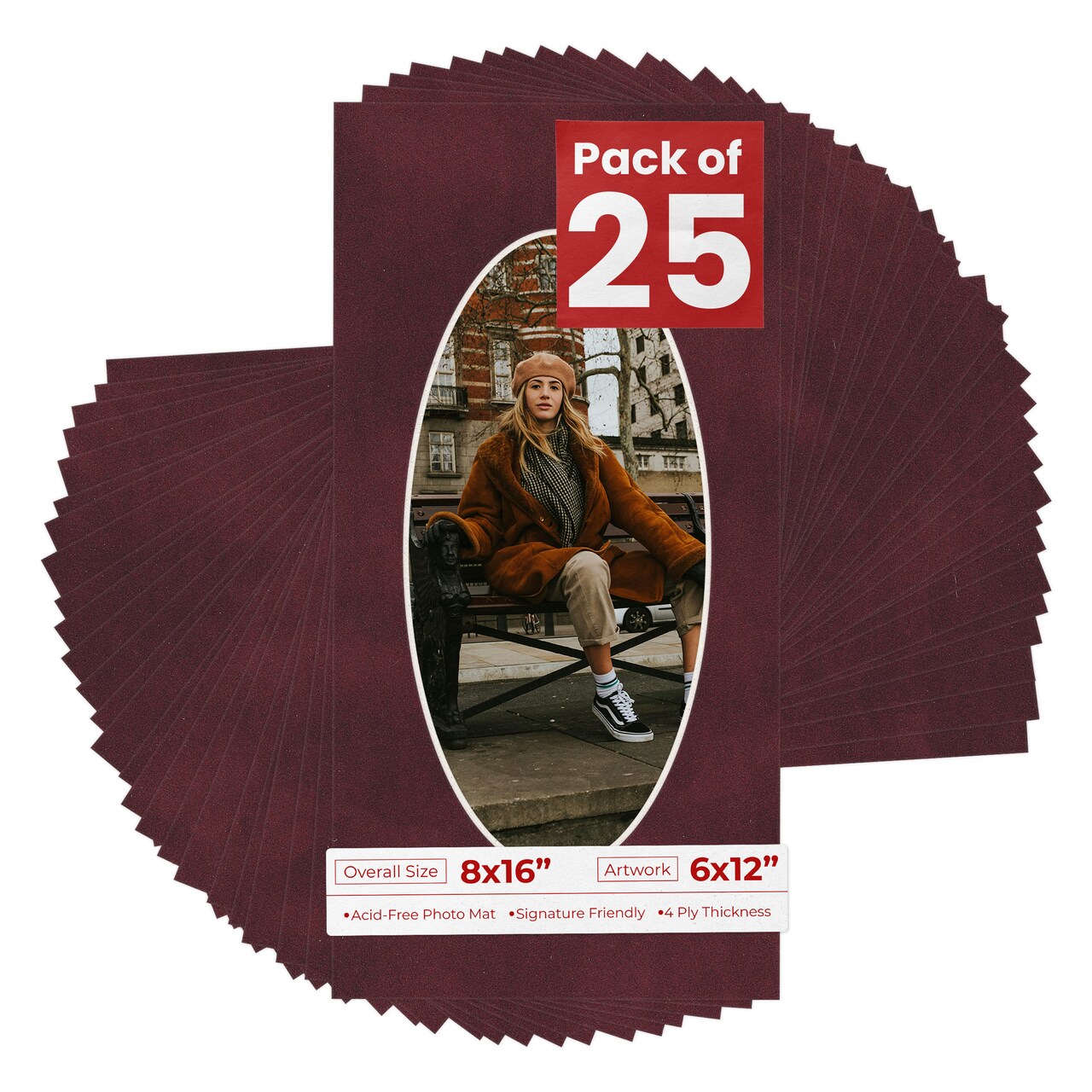 Dark Red Suede Mat Board for 8x16 Frames - Oval Opening for 6x12 Photos